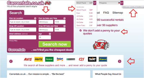 Car rentals home page
