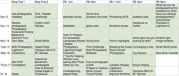 Editorial calendar