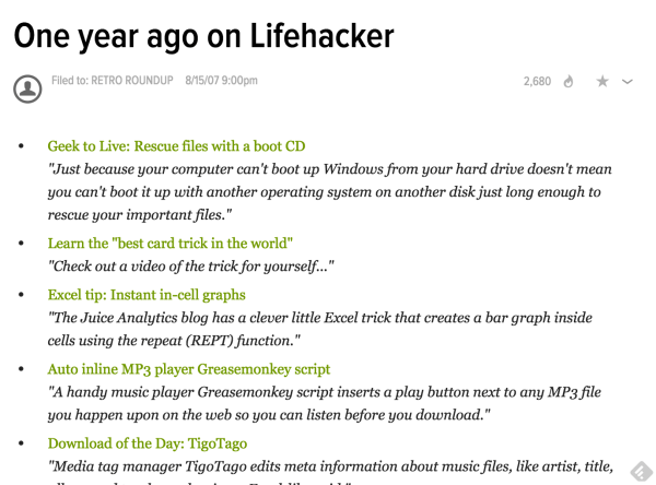 Lifehacker's 'one year ago' sneeze page